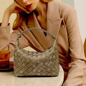 Woven Suede Tan Shoulder Bag